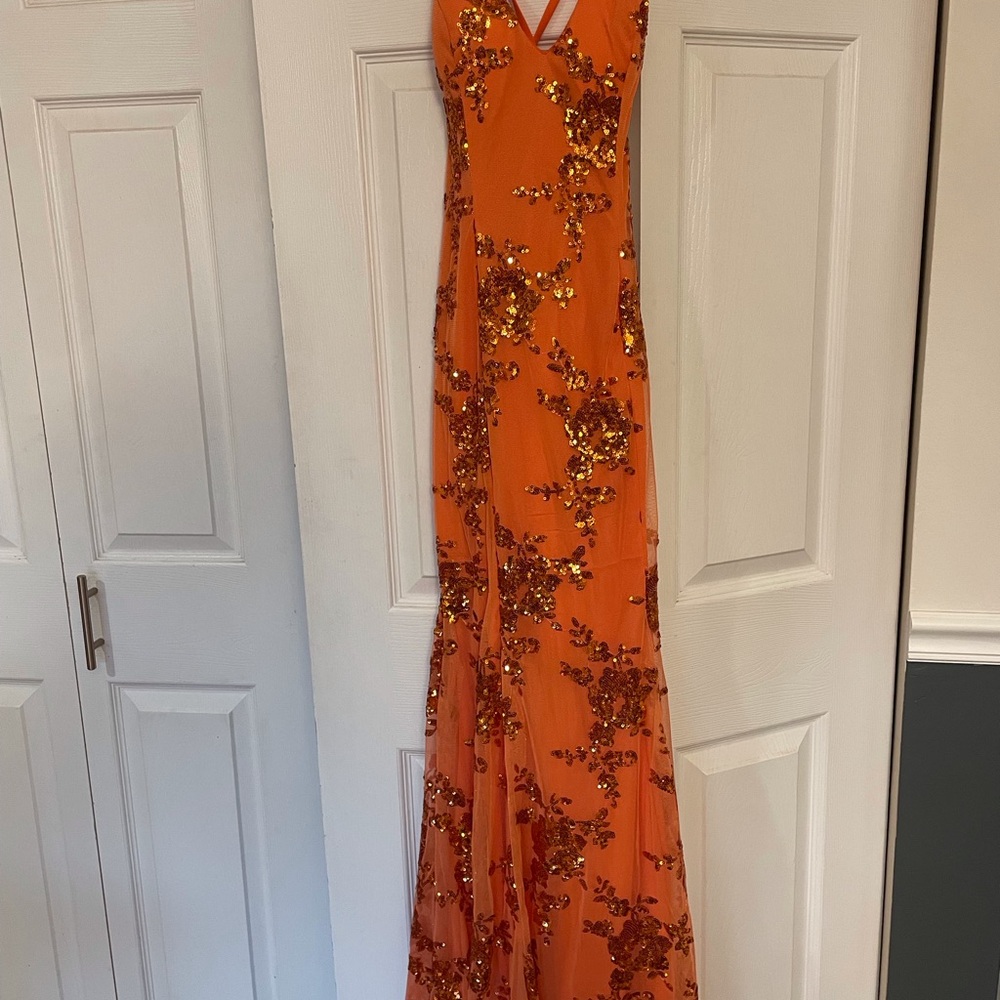 Orange Sequin Evening Gown